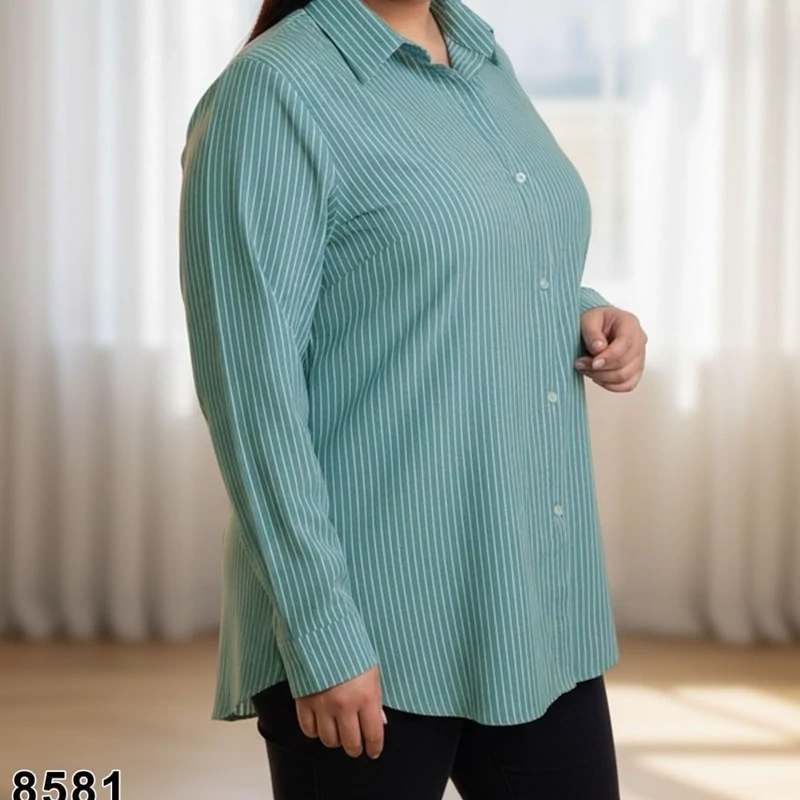 شومیز خنک یقه کلاسیک راه راه S - سایز بزرگ مناسب برای 46 تا 56 - در 4 رنگ - ( تترون )