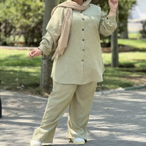 ست تونیک و شلوار سایز بزرگ، جنس شانتون اسلپ B
