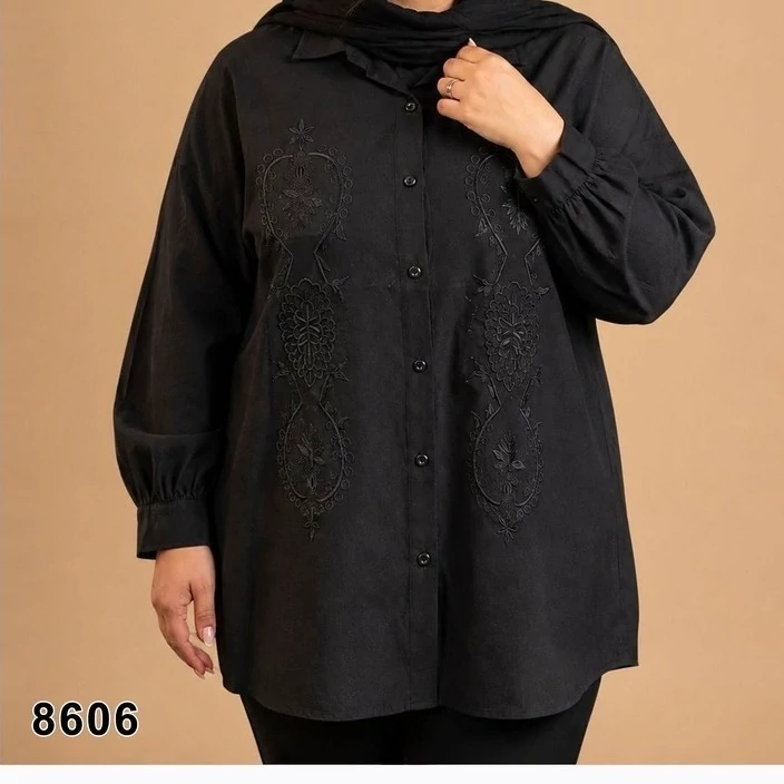 شومیز مانتویی گلدوزی سایز بزرگ، جنس ویسکوز S 8606