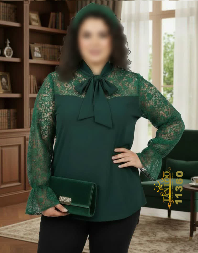 بلوز مجلسی سایز بزرگ، جنس کرپ و دانتل 11360 T